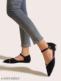 Black suede ballerinas for women and girls - buckle detail, confident style, Fashion Loblique shoe range (India)