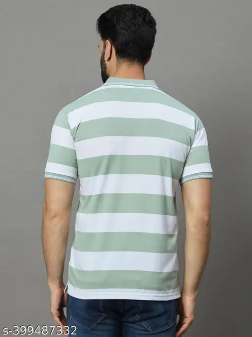 UNIBERRY Men's printed cotton blend polo collar striped T-shirt, short sleeves with chest pocket, sizes M to 4XL