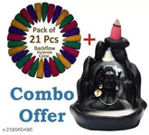 Black polyresin Shiv Shankara Backflow Incense Burner, intricately designed Adiyogi figurine with reversing smoke effect