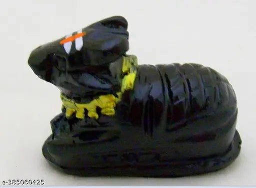 Black polyresin hand-painted Lord Nandi idol for temple worship, 7.5 cm x 3 cm x 5.5 cm from A&S Ventures, India