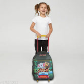 DARK Green & Light Blue Indian Riders Zoo Cartoon Animal Kids School Travel Trolley Bag (16in, 30L), waterproof polyester net