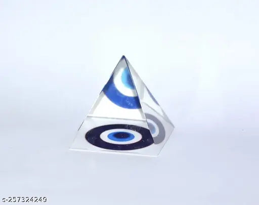 Crystal Evil Eye Pyramid, high-quality crystal glass for home/office protection, warding off negative energies & Vastu compliance (India)