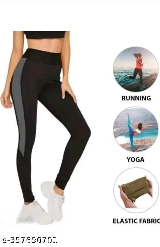 Black stretchable lycra jeggings for women's gym wear, 4-way stretch for yoga and workouts, size 28-40 inches, made in India