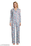 Printed cotton flannel long sleeve night suit, cozy pajamas with 2 side pockets, high quality light weight, India origin