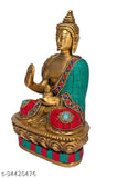 Multicolor stone design brass statue, intricately crafted Lord Buddha statue from India
