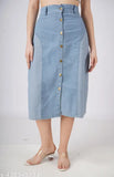 Colorblocked denim skirt, stylish western wear for women & girls, denim fabric, multiple designs, size 28-36