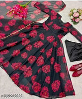 Georgette Anarkali gown set, printed long-sleeved kurta with dupatta on mannequin, Indian women's fashion