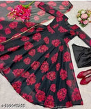 Georgette Anarkali gown set, printed long-sleeved kurta with dupatta on mannequin, Indian women's fashion