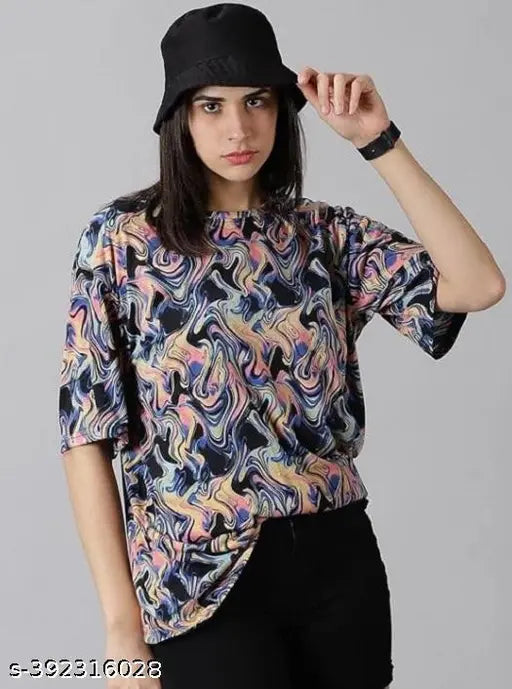 Lycra women's t-shirt, new design, comfortable fit, smooth feel, printed pattern, India origin