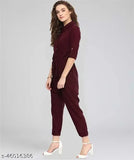 Crepe fabric, three-quarter sleeve jumpsuit for women. Solid pattern, XL size (Bust: 41in, Length: 48in, Waist: 34in). Fancy feminine women's casual outfit from India