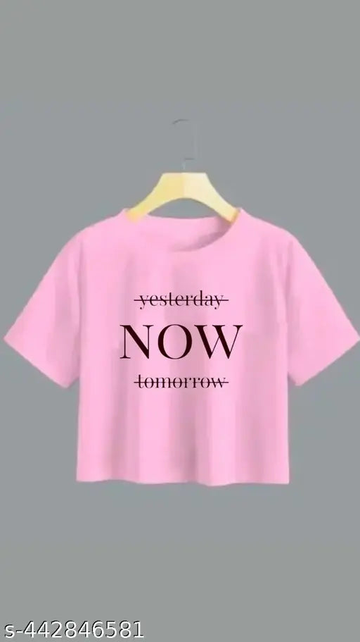 Casual print cotton-blend crop top for women, short sleeves with vibrant pattern. S, M, L, XL sizes available