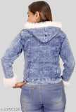 Stylish long-sleeved solid denim huddy jacket for women, India-made