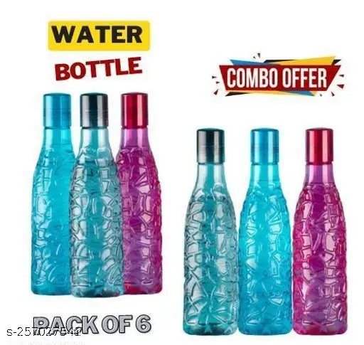 Multi-color zig zag pattern, BPA-free plastic water bottle set (6 pieces, 1L each), ideal for fridge use by kids