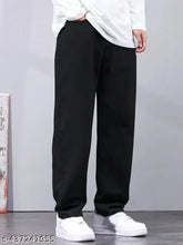 Men's Steright Fit black baggy cotton pants, solid style for athletic fit - size 28 (29wa-38l-35h), India origin
