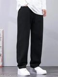 Men's Steright Fit black baggy cotton pants, solid style for athletic fit - size 28 (29wa-38l-35h), India origin