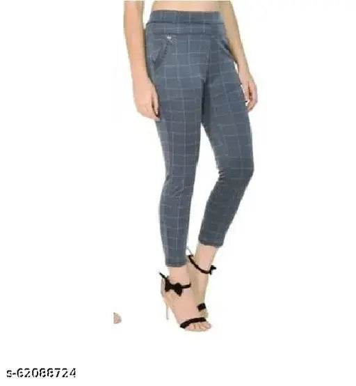 Multicolor checkered viscose rayon jegging for women, stylish fitness apparel from KIA brand