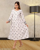 White rayon Anarkali gown with printed Anarakali border kurti for women, daily use fashion wear on mannequin