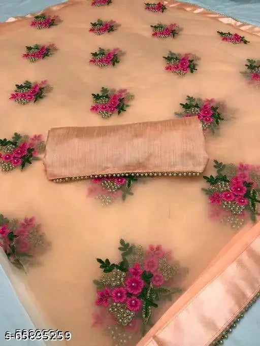 Fancy net saree with intricate embroidery, soft finished Mysore silk blouse, ideal for Indian weddings