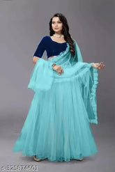 New velvet and net unstitched Navratri Lehenga Choli, solid print for girls, India origin