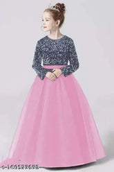 Embellished net full length dress for girls party wear, featuring long sleeves and 3-4 years size from India