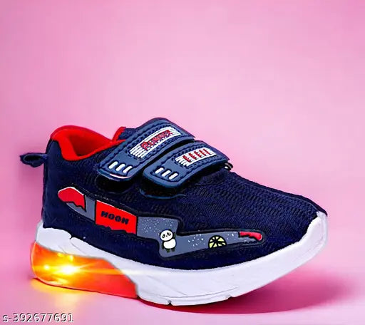 Blue and orange synthetic lightweight shoes with rubber soles, solid pattern, Velcro fastening