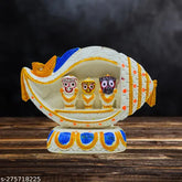 Traditional Indian marble Patitapabana Jagannath Statue, 13cm x 9.5cm x 2.5cm, ceremonial idol with intricate details