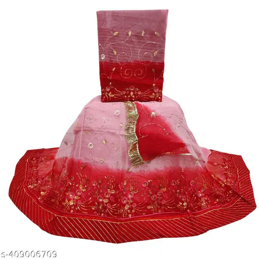 Embroidered Georgette Rajputi Poshak for women, featuring choli, dupatta, and lehenga. High-quality Indian craftsmanship with Aari and stonework