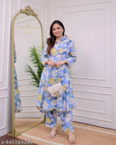 Rayon printed cord set kurti and palazzos from India, three-quarter sleeve fashion for women