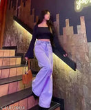 Trendy denim wide-leg jeans with side pockets for women, available in sizes 24-34 (India)
