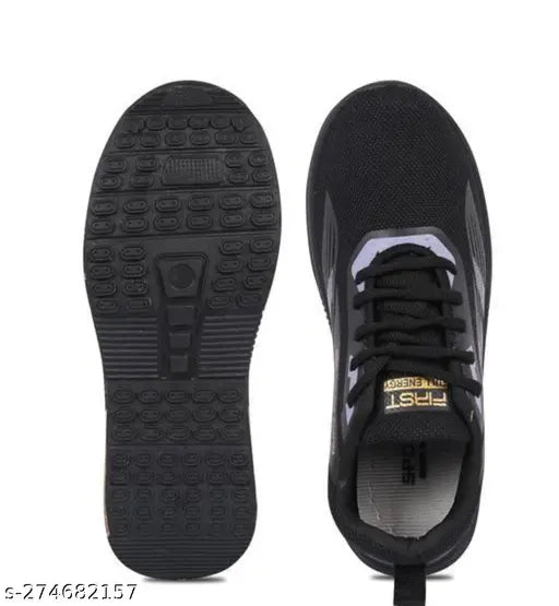 Black canvas and EVA lace sneakers for kids, ideal for running, walking, and casual wear. Textured net pattern with a lace-up fastening detail. Allow regular airing and de-odorizing; use shoe bags to prevent stains or mildew. Unisex sizing from 4-12 years. Made in India