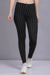 AXOLOTL Premium cotton ribbed stripes jegging for women, versatile piece for multiple upper outfits. Cold water wash only, dry in shades. Sizes: 26 (Waist 26in, Length 35in), 28, 30, 32, 34 (Waist 34in, Length 35in). Made in India