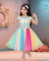 Silk-blend sleeveless kids frock with embellished net, perfect for Indian occasions