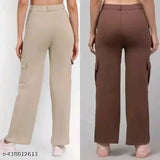 Solid cotton-lycra four pocket cargo pants for girls & women, perfect for formal and casual wear, featuring belt loops and a fly. Made in India