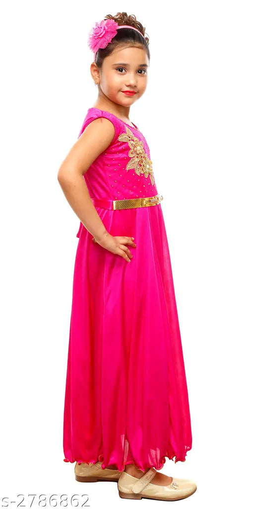 Pink cotton blend sleeveless dress for girls (1-2 years) from RNR FASHION, ideal for parties and events