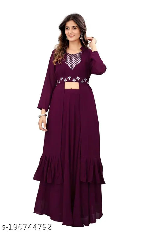 Embellished embroidered Georgette crop top for women, sleeveless and stylish