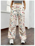 Trendy women's formal dhoti with pocket pant, printed net design, Lycra fabric, cream color, Indian origin