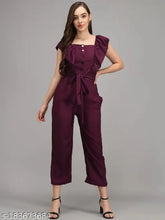 Women's solid crepe jumpsuit, short sleeves, size S (Bust 34in, Length 49in, Waist 26in), Made in India