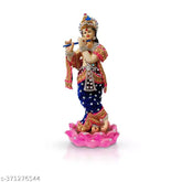 Krishna statue, hand-carved resin idol playing flute for home decor and gift house warming, size 12x8x28 cm