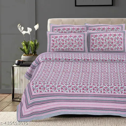 Pure cotton, Rajasthani-printed king size bedsheet with zipper pillow cover, ideal for summer adult use, superfine quality (240 thread count)