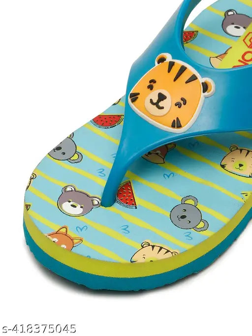 Sky Blue EVA premium flip-flops with jungle print, ideal for boys' fashionable summer outings