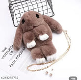 Synthetic fluffy bunny sling bag for girls, casual accessory with removable strap featuring self-design net pattern