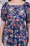Rayon blue floral Anarkali Kurta, three-quarter sleeves, printed design on Indian women's fashion