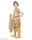 Fawn beige embroidered Patiala suit for girls (3-4yrs, 4-5yrs, 5-6yrs), cotton blend Indian ethnic wear by RK Collection