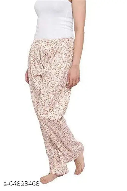 Multicolor free size pack of 3 women's cotton solid printed pyjama/track pants, calf-length and machine washable for casual, sport, or outdoor activities