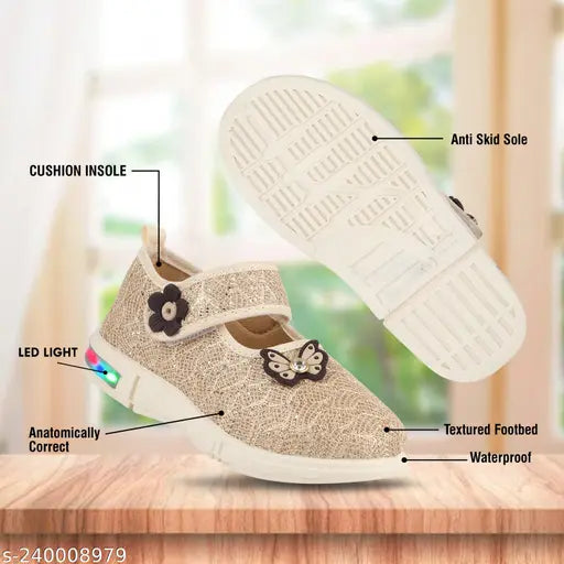 Beige textured booties for girls by LEVOT Lily, durable PVC sole with velcro fastening