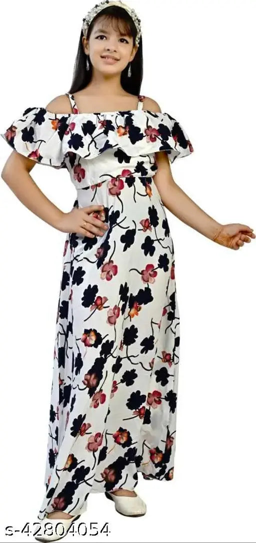 Multicolor girls dress pack: 8-9, 9-10, 10-11, 11-12, 12-13 years, crepe shoulder straps, printed net, trendy partywear, India origin