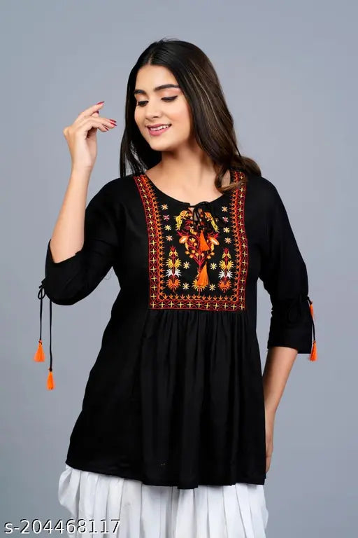 Rayon TOPDHOTI embroidered top, Indian ethnic wear for women, available in sizes S-XXXXL