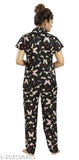 Satin printed nightsuit for women, designer style with elastic waist and side pockets, made in India