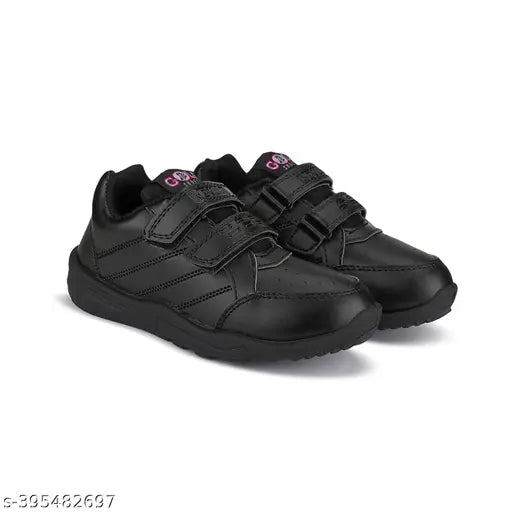 Synthetic leather casual Velcro school running shoes for kids, solid net pattern in multiple sizes (4-5, 5-6, 6-7, 7-8, 8-9, 9-10, 10-11, 11-12 years), made in India