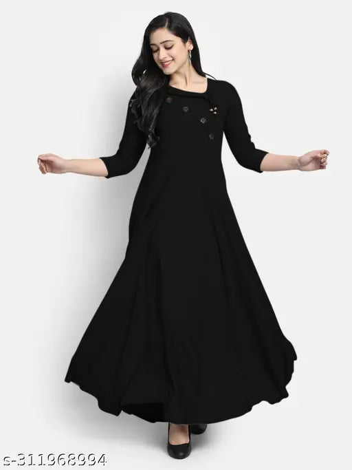Women's solid rayon gown with three-quarter sleeves, single-colored, available in sizes S-XXXXL. Indian-made quality product